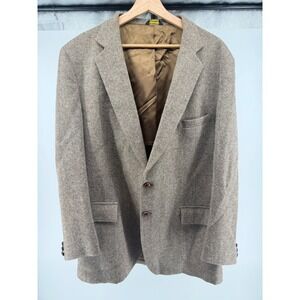 Vintage Coat Tails Mens Brown Herringbone Wool Blazer 2 Button Sport Coat